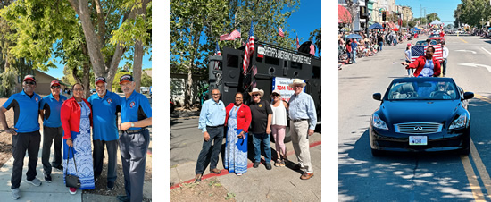 Two photos of Asm. Wilson with constituents, one photo of Asm. Wilson riding in parade car